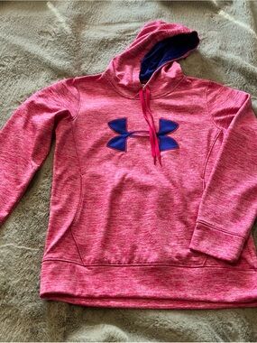 Under Armour Hot Pink Heather Hooded Pullover with Blue Accents